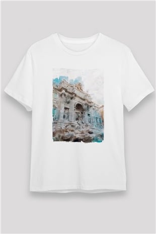 Trevi Çeşmesi Beyaz Unisex Tişört T-Shirt - TişörtFabrikası