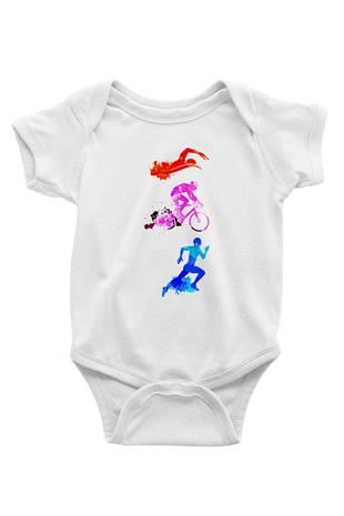 Triathlon Baskılı Beyaz Bebek Body - Zıbın