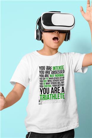 Triathlon Baskılı Unisex Beyaz Çocuk Tişört - Tshirt