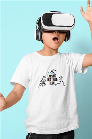 Triathlon Baskılı Unisex Beyaz Çocuk Tişört - Tshirt