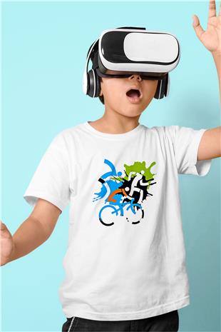 Triathlon Baskılı Unisex Beyaz Çocuk Tişört - Tshirt
