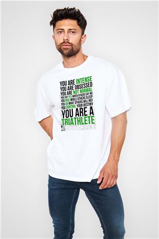 Triathlon Baskılı Unisex Beyaz Oversize Tişört - Tshirt