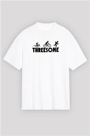 Triathlon Baskılı Unisex Beyaz Oversize Tişört - Tshirt