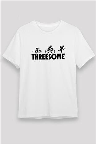 Triathlon Baskılı Unisex Beyaz Tişört - Tshirt