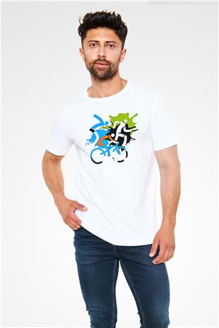 Triathlon Baskılı Unisex Beyaz Tişört - Tshirt