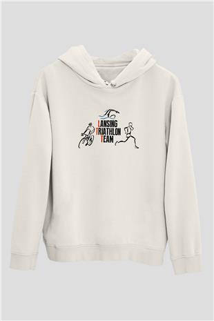 Triathlon Baskılı Unisex Ekru Hoodie
