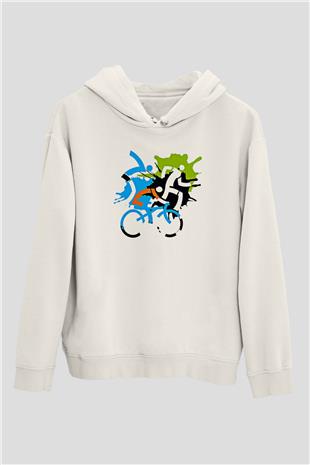Triathlon Baskılı Unisex Ekru Hoodie