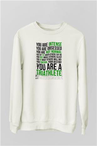 Triathlon Baskılı Unisex Ekru Sweatshirt