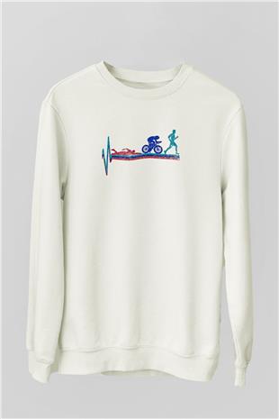 Triathlon Baskılı Unisex Ekru Sweatshirt