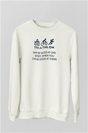 Triathlon Baskılı Unisex Ekru Sweatshirt