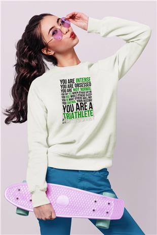 Triathlon Baskılı Unisex Ekru Sweatshirt