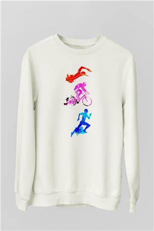 Triathlon Baskılı Unisex Ekru Sweatshirt