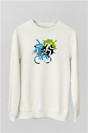 Triathlon Baskılı Unisex Ekru Sweatshirt