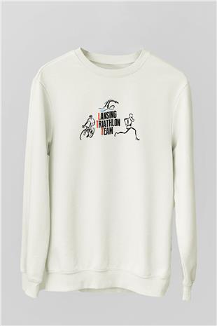 Triathlon Baskılı Unisex Ekru Sweatshirt