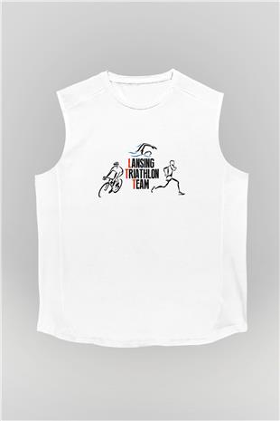 Triathlon Baskılı Unisex Kolsuz Beyaz Tişört