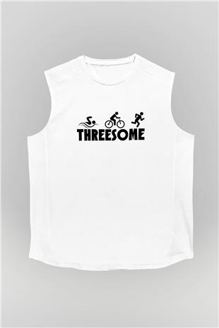 Triathlon Baskılı Unisex Kolsuz Beyaz Tişört