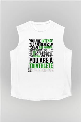 Triathlon Baskılı Unisex Kolsuz Beyaz Tişört