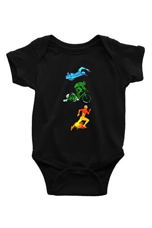 Triathlon Baskılı Unisex Siyah Bebek Body - Zıbın
