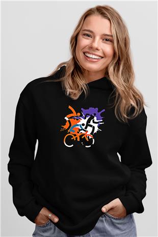 Triathlon Baskılı Unisex Siyah Kapüşonlu Sweatshirt