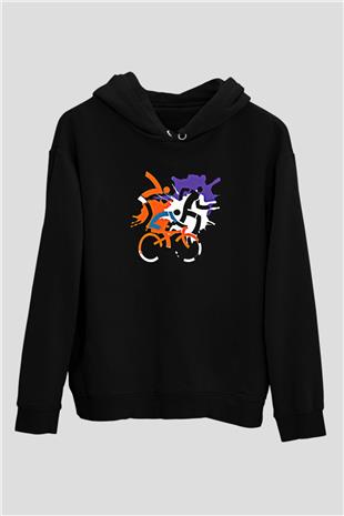 Triathlon Baskılı Unisex Siyah Kapüşonlu Sweatshirt