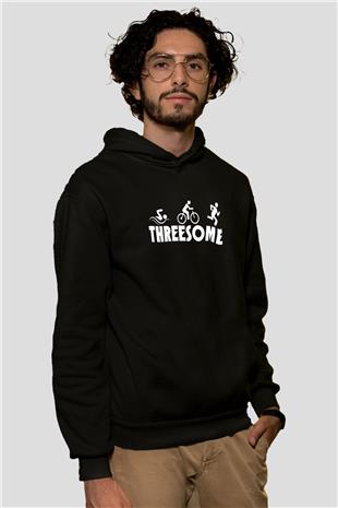 Triathlon Baskılı Unisex Siyah Kapüşonlu Sweatshirt