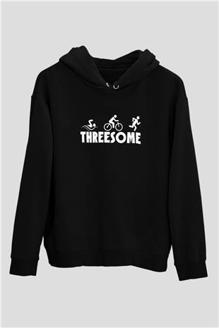 Triathlon Baskılı Unisex Siyah Kapüşonlu Sweatshirt