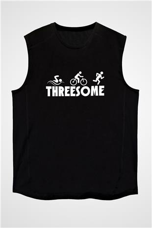 Triathlon Baskılı Unisex Siyah Kolsuz Tişört