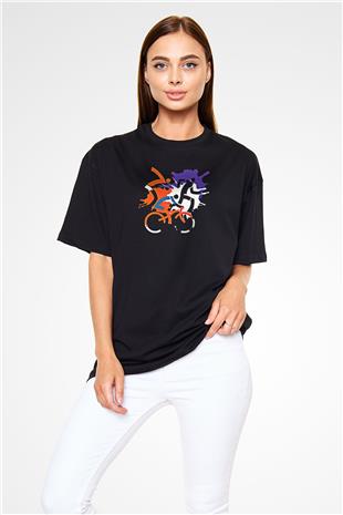 Triathlon Baskılı Unisex Siyah Oversize Tişört