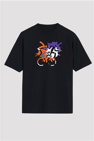 Triathlon Baskılı Unisex Siyah Oversize Tişört