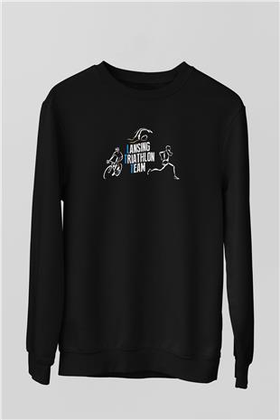 Triathlon Baskılı Unisex Siyah Sweatshirt