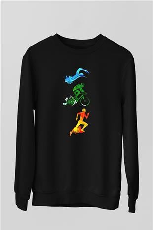 Triathlon Baskılı Unisex Siyah Sweatshirt