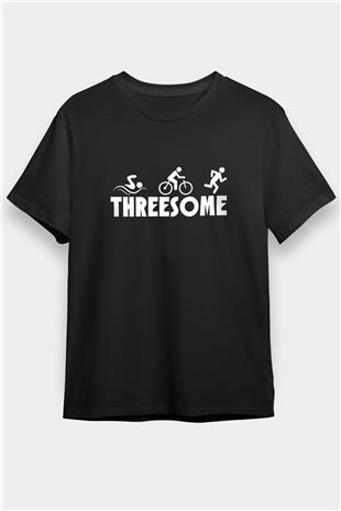 Triathlon Baskılı Unisex Siyah Tişört - Tshirt