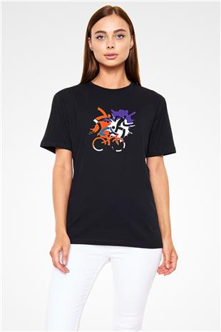 Triathlon Baskılı Unisex Siyah Tişört - Tshirt