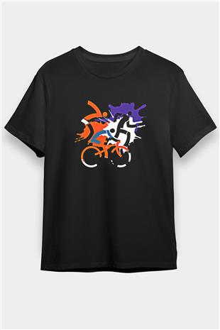 Triathlon Baskılı Unisex Siyah Tişört - Tshirt