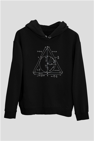 Trigonometri Geometri Baskılı Unisex Siyah Hoodie