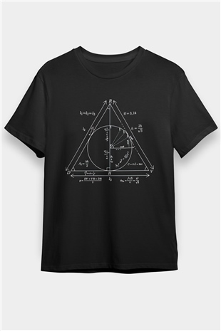 Trigonometri Geometri Baskılı Unisex Siyah Tişört