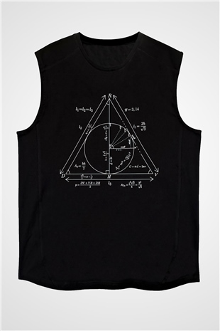 Trigonometri Geometri Baskılı Unisex Siyah Kolsuz Tişört
