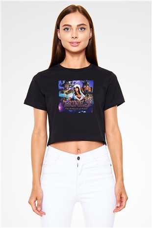 Trine Siyah  Crop Top Tişört