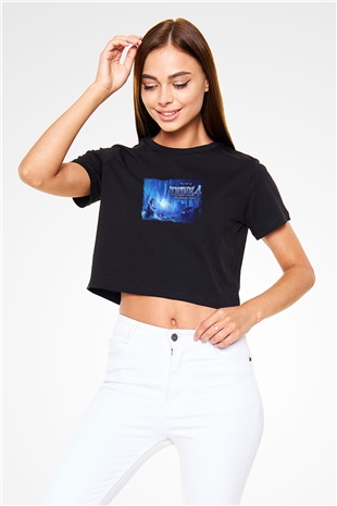 Trine Siyah  Crop Top Tişört