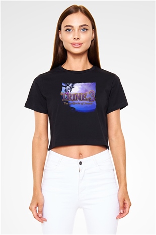 Trine Siyah  Crop Top Tişört