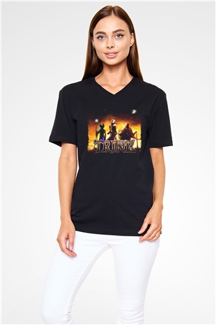 Trine Siyah Unisex V Yaka Tişört