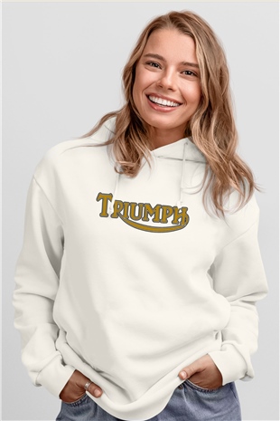 Triumph Beyaz Unisex Kapşonlu Sweatshirt