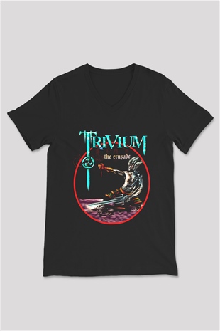 Trivium Siyah Unisex V Yaka Tişört T-Shirt
