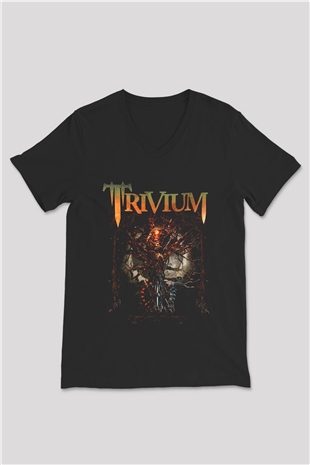 Trivium Siyah Unisex V Yaka Tişört T-Shirt