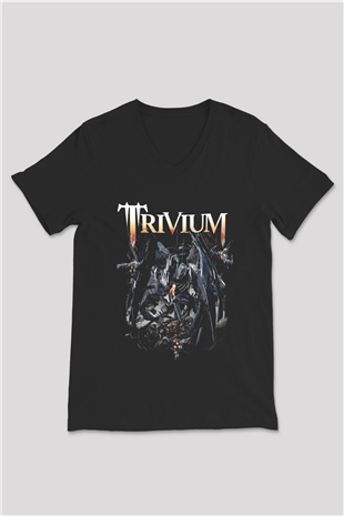 Trivium Siyah Unisex V Yaka Tişört T-Shirt