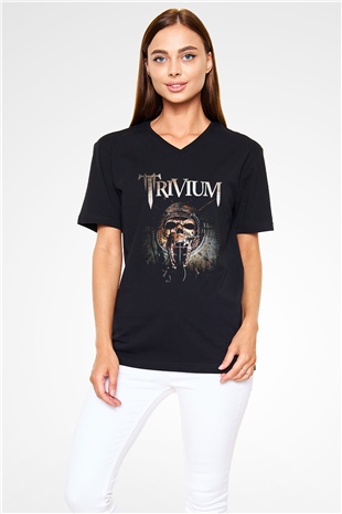Trivium Siyah Unisex V Yaka Tişört T-Shirt