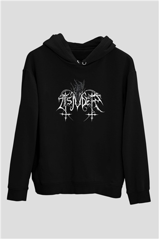Tsjuder Baskılı Unisex Siyah Kapüşonlu Sweatshirt