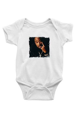 Tupac Baskılı Unisex Beyaz Bebek Body - Zıbın