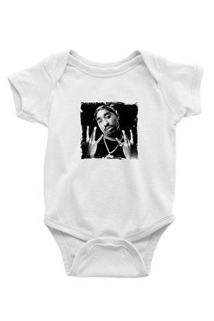 Tupac Baskılı Unisex Beyaz Bebek Body - Zıbın