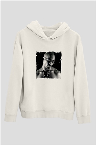 Tupac Baskılı Unisex Beyaz Kapüşonlu Sweatshirt